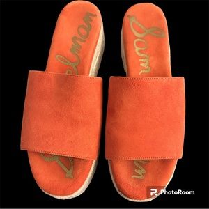 Orange Sam Edelman Weslee Platform Wedge Slide suede leather upper size 8.5